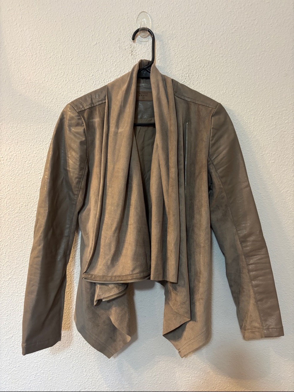 Blank NYC Taupe Draped Leather Jacket